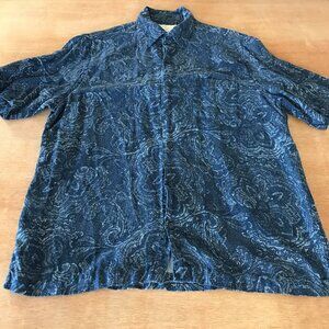Tasso Elba Hawaiian Shirt Men L Blue Paisley Button Up Silk Linen Pocket 17434